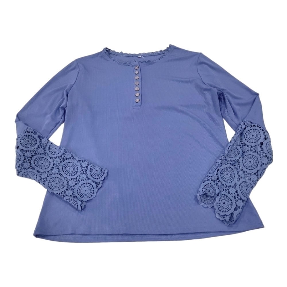 Ribbed With Crochet Sleeve Top